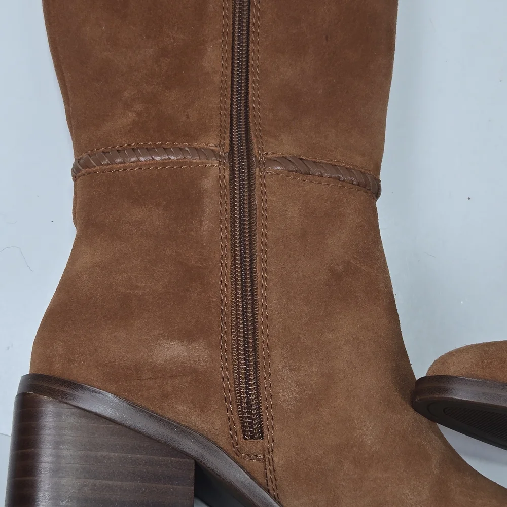 Vince Camuto Kaleeca Warm Caramel Suede Tall Riding Cowgirl Boots Size 5 - Picture 6 of 16